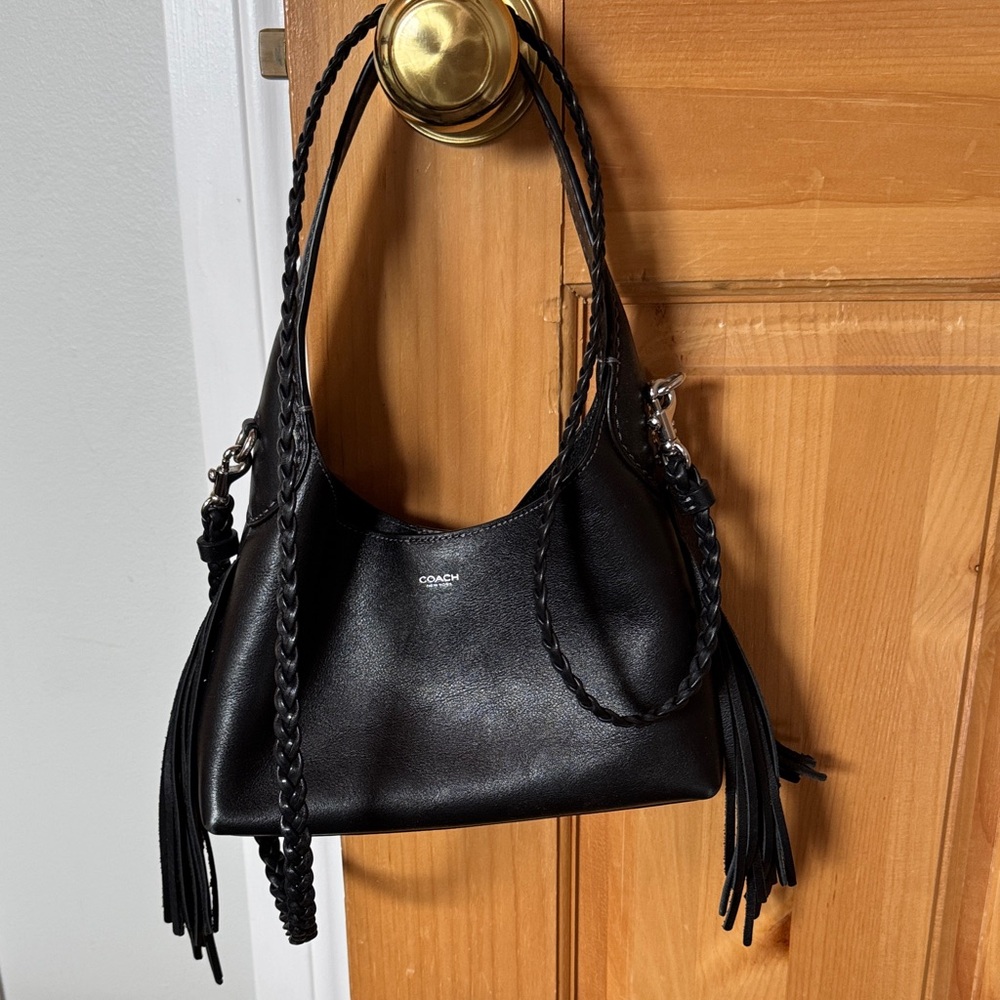 Coach Brooklyn 23 Black Leather Shoulder Bag with Braided Straps